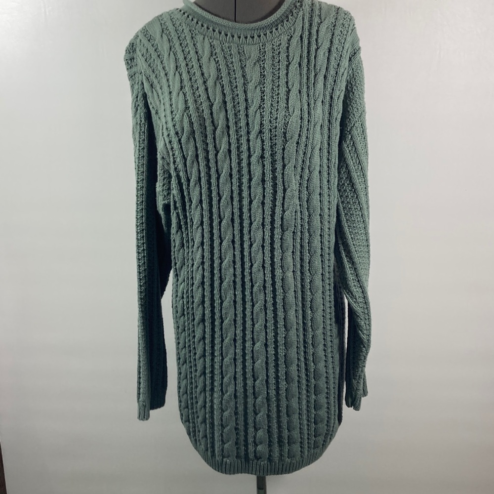 Cherokee Knit Sweater Women Size Large Green Ribbed Long Sleeve Made in U.S.A